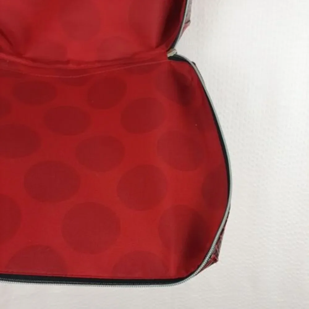 Estee lauder Women Red Leather Handbag Bag Cosmetic Bag Animal Print Zip